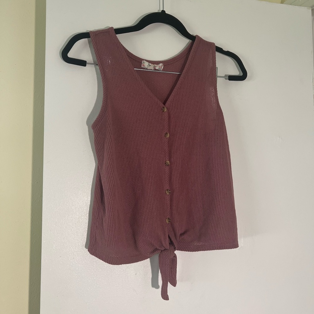 Pink Rose Buttoned Tie-Front Tank Top Pink